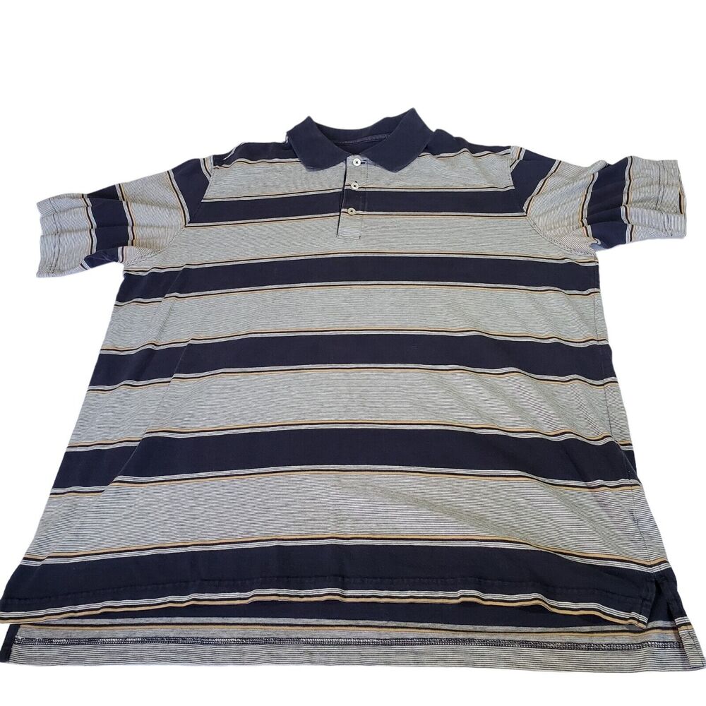Eddie Bauer Polo Shirt Mens XL Blue Striped Short Sleeve Collared 100% Cotton